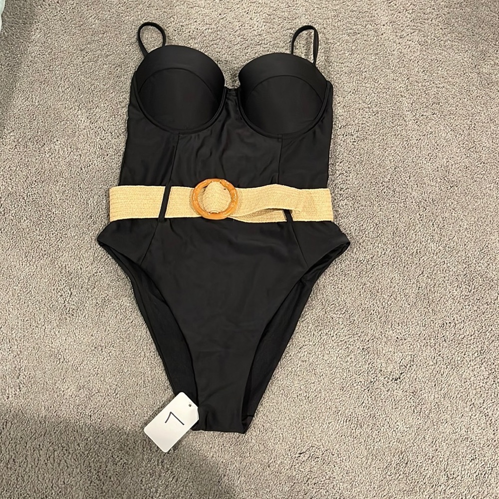 New black one piece with belt